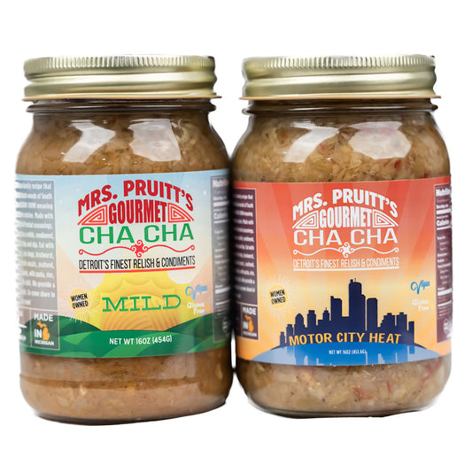 Paquete: Mrs. Pruitt's Gourmet CHA CHA Mild y Mrs. Pruitt's Gourmet CHA CHA Motor City Heat